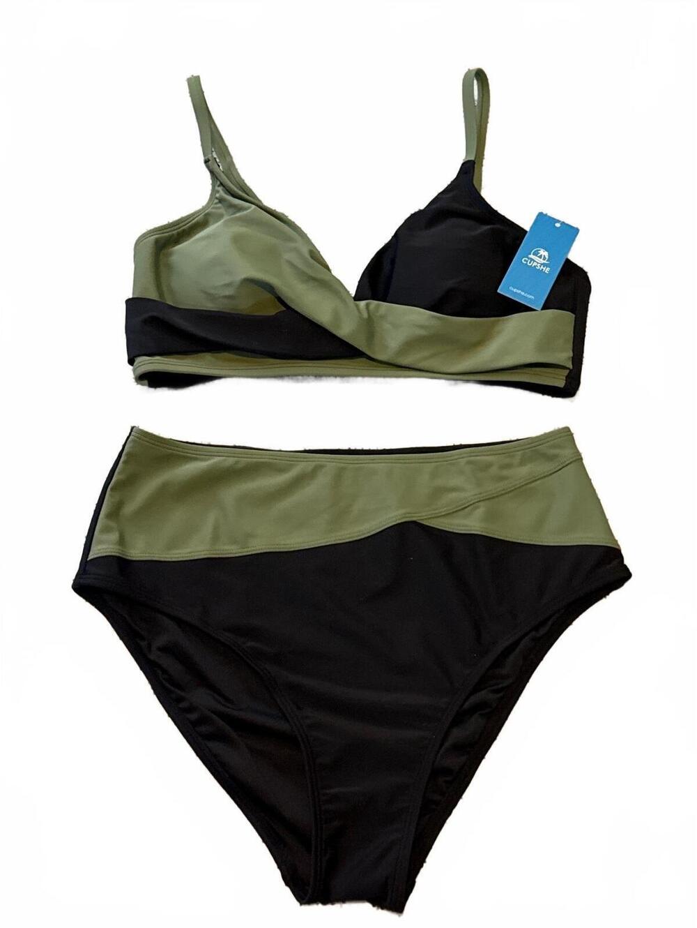 Cupshe Black Eucalyptus Wrapped Bikini High Waisted Swimsuit Two Piece Set M NWT